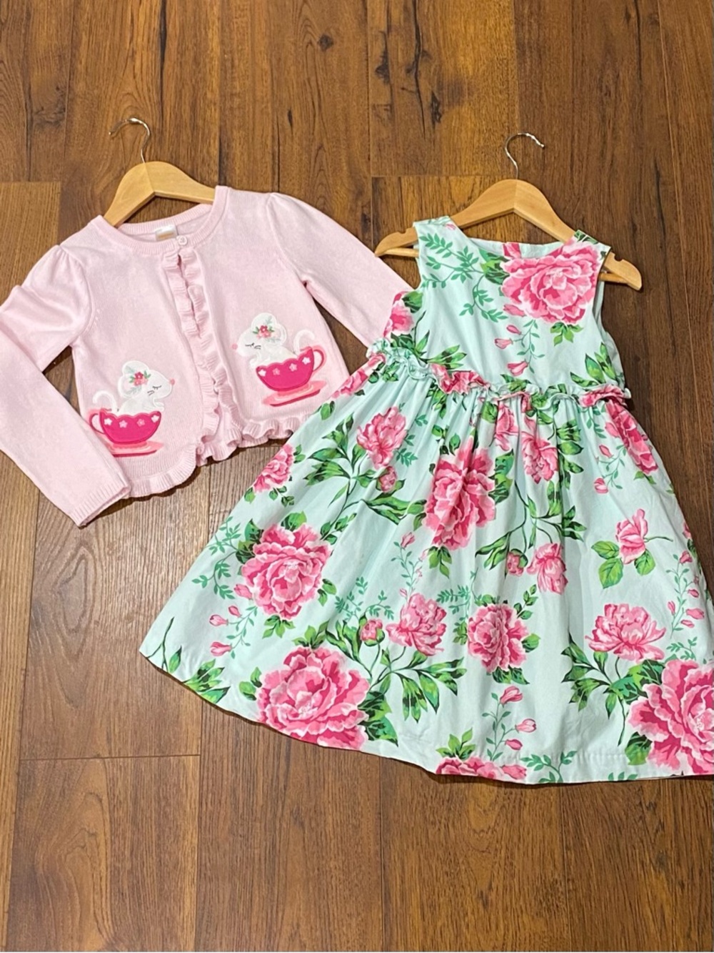 👗Gymboree ‘Time for Tea’ Girls Mint and Pink Floral Dress